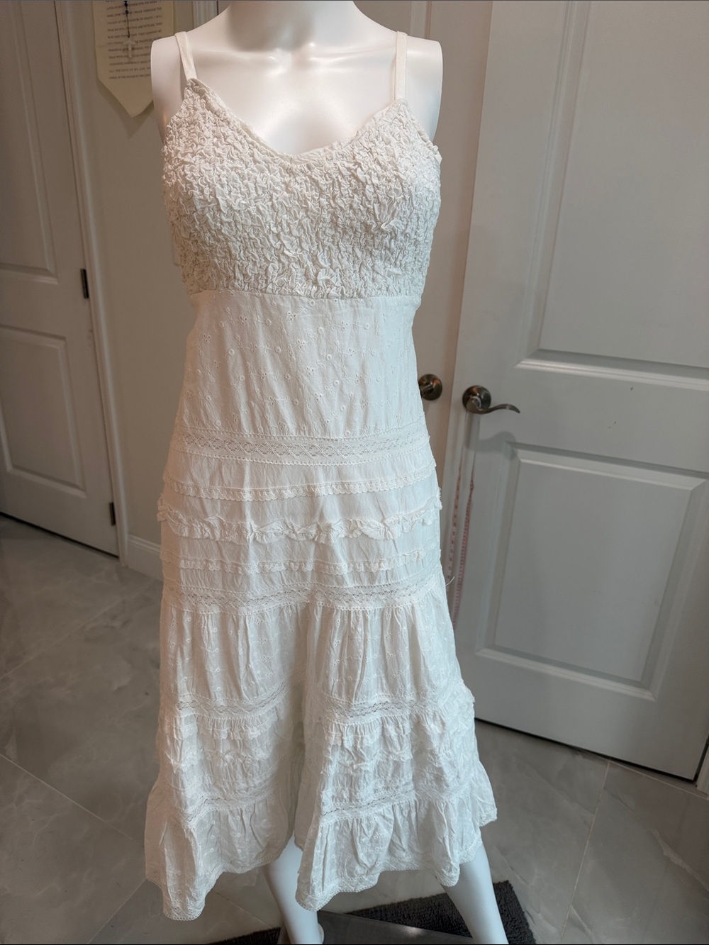 Cute Options Tiered Maxi Dress with Textured Bodice and ties on back